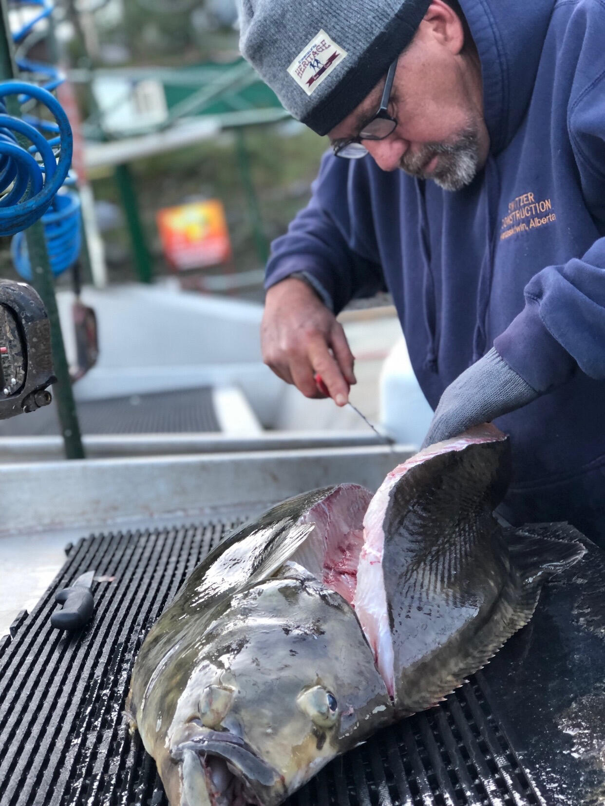 Ray fillets a halibut